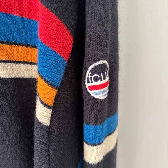 Vintage Y2K FCUK Jeans French Connection Retro Striped Full Zip Sweater Size XL - Picture 6 of 8